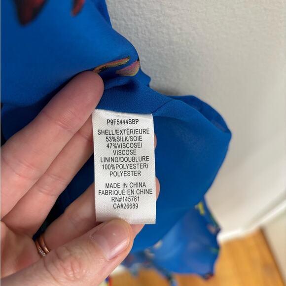 Parker Sleeveless Halter High-Low Ruffle Dress in Blue Floral - Size 6 - Picture 5 of 6